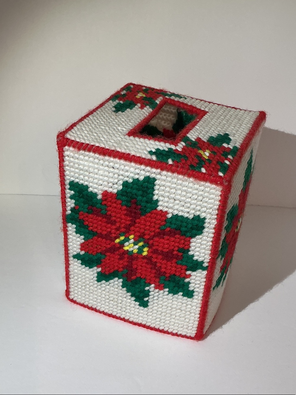 Festive Red & Green Poinsettia Tissue Box Cover needlepoint